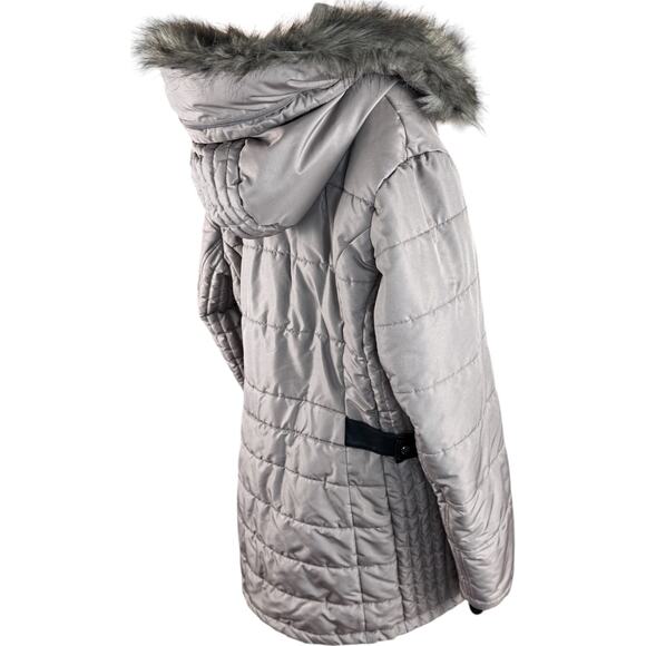 Susan Graver Water-Resistant Puffer Coat with Faux Leather Detail Thistle Large - Picture 11 of 12